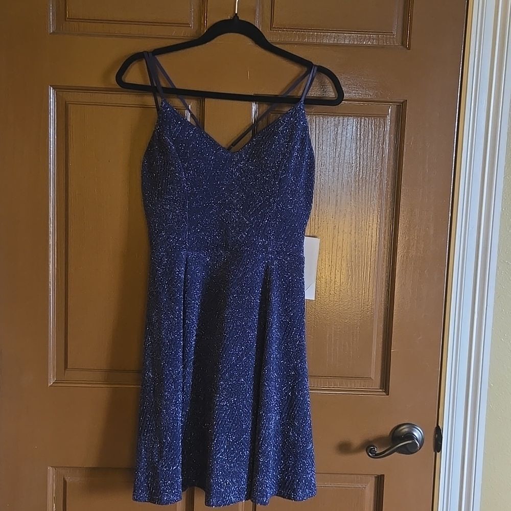 Honey & Rosie-Shimmery navy V neck strappy A line dress Size M NWT.